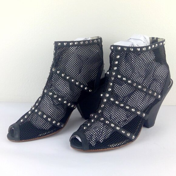 Candela NYC Mesh Studded Zippered Wedge-like Heels Italian Leather - Picture 4 of 10